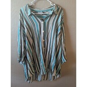 Catherine’s 2X Petite Button Down Blouse 1/2 Sleeve Stripes Loose Bohemian